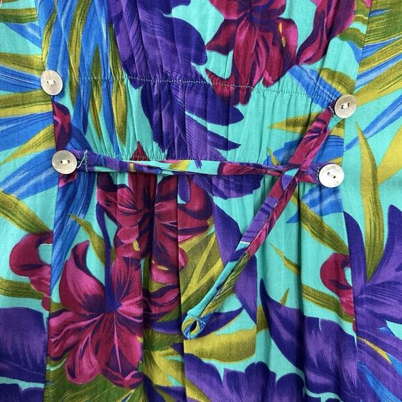 Vtg Floral Button Down Maxi Dress Women 3X Tropical Resort California Krush FLAW - Picture 7 of 16